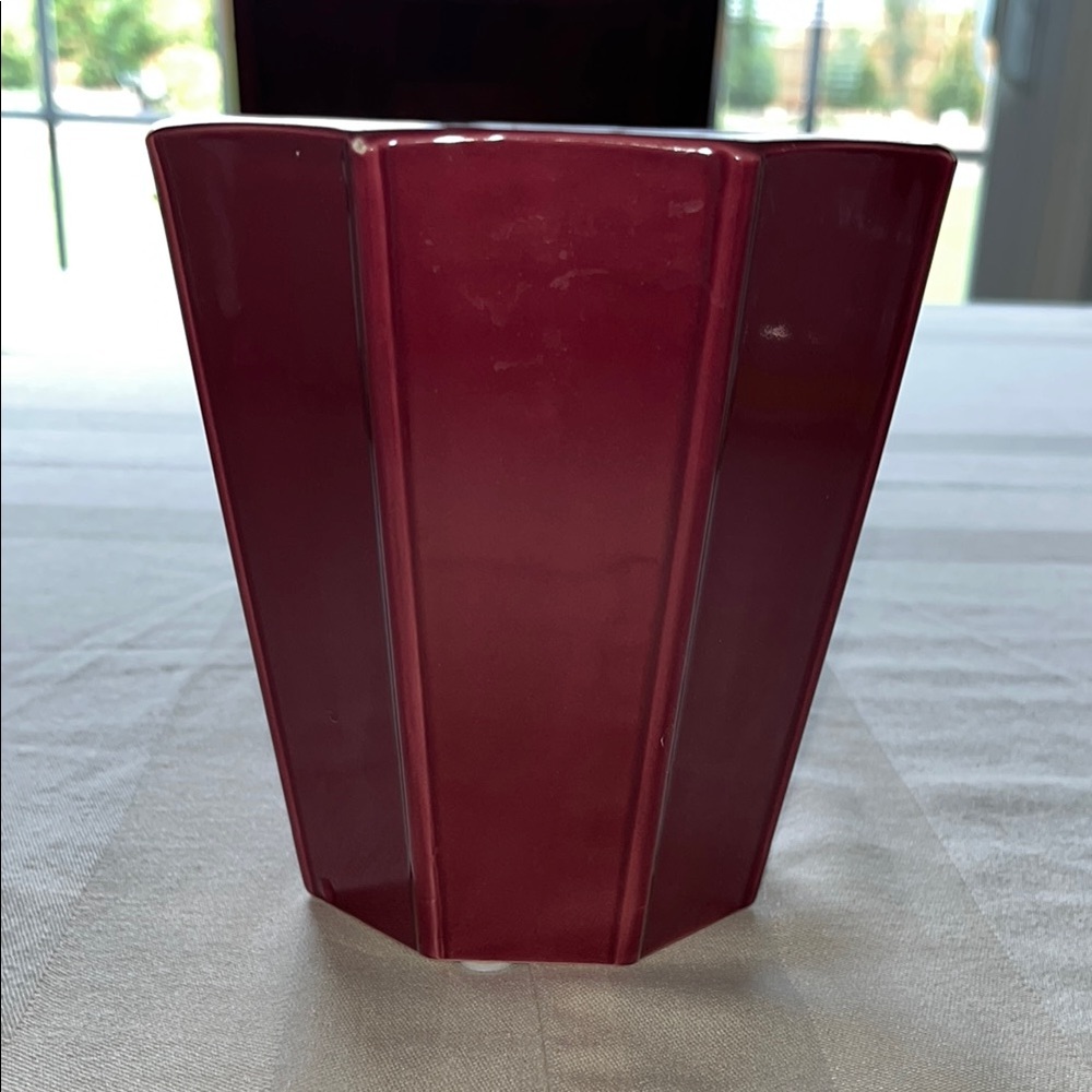 Ceramic Burgundy Geometric Vase Pot Planter Modern Accent Piece